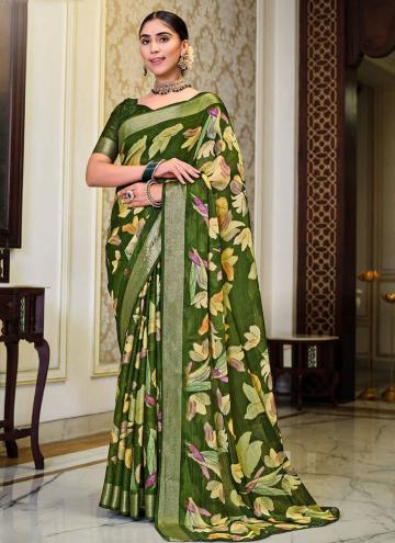 Remarkable Green Chiffon Printed Classic Designer Saree for Ceremonial