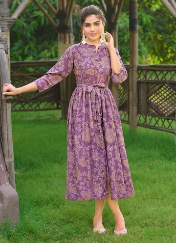 Remarkable Lavender Rayon Print Party Wear Kurti for Casual