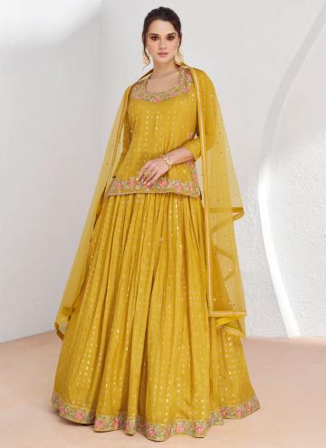 Remarkable Mustard Georgette Embroidered Readymade
