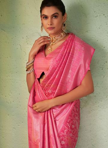 Remarkable Pink Kanjivaram Silk Woven Classic Designer Saree
