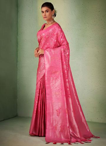 Remarkable Pink Kanjivaram Silk Woven Classic Designer Saree