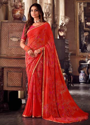 Remarkable Red Georgette Printed Classic Designer Saree for Ceremonial