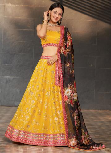 Remarkable Yellow Georgette Digital Print A Line L
