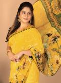Remarkable Yellow Silk Digital Print Contemporary Saree for Ceremonial - 1