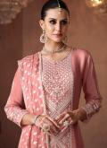 Rose Pink Chinon Embroidered Salwar Suit for Engagement - 1