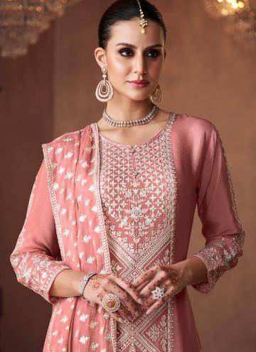 Rose Pink Chinon Embroidered Salwar Suit for Engagement
