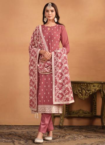 Rose Pink color Embroidered Faux Georgette Trendy 