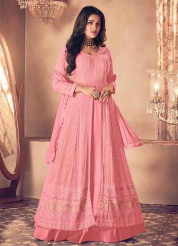 Rose Pink color Embroidered Georgette Lehenga Chol