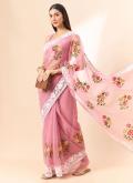 Rose Pink color Organza Classic Designer Saree with Floral Print - 3