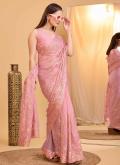 Rose Pink color Organza Classic Designer Saree with Sequins Work - 3