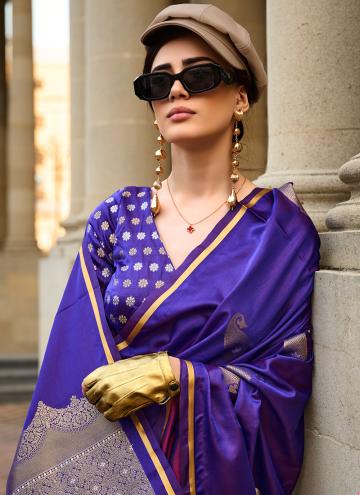 Satin Classic Designer Saree in Purple Enhanced wi
