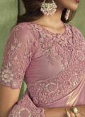 Satin Contemporary Saree in Pink Enhanced with Border - 1