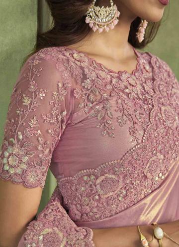 Satin Contemporary Saree in Pink Enhanced with Border