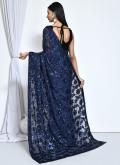 Satin Silk Classic Designer Saree in Blue Enhanced with Embroidered - 1