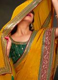 Satin Silk Classic Designer Saree in Mustard Enhanced with Border - 1