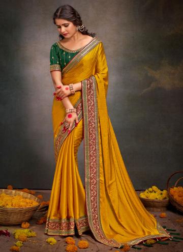 Satin Silk Classic Designer Saree in Mustard Enhan