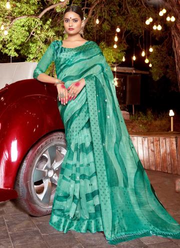 Sea Green Chanderi Cotton Embroidered Classic Designer Saree
