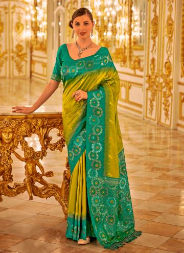 Sea Green color Banarasi Contemporary Saree with Woven