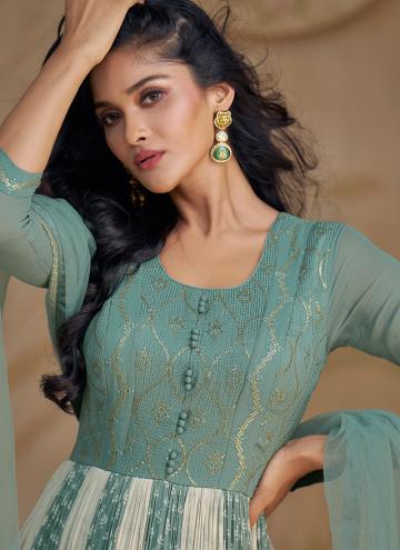 Sea Green color Embroidered Georgette Readymade Designer Gown