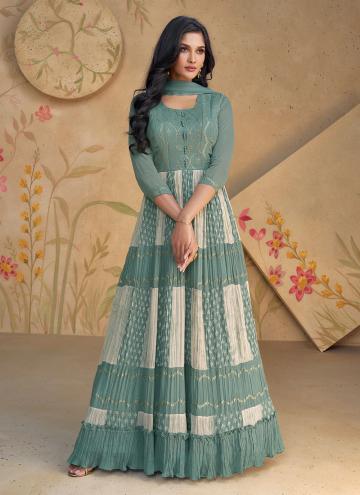 Sea Green color Embroidered Georgette Readymade Designer Gown