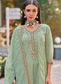 Sea Green color Embroidered Organza Readymade Designer Salwar Suit - 1