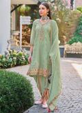 Sea Green color Embroidered Organza Readymade Designer Salwar Suit - 2