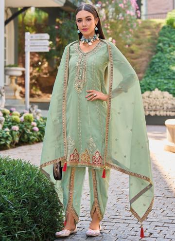 Sea Green color Embroidered Organza Readymade Designer Salwar Suit