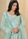 Sea Green color Faux Georgette Gown with Embroidered - 1