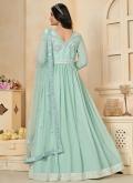 Sea Green color Faux Georgette Gown with Embroidered - 2