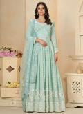 Sea Green color Faux Georgette Gown with Embroidered - 3