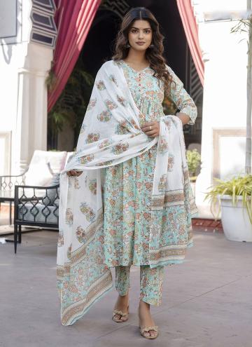 Sea Green color Floral Print Cotton  Salwar Suit