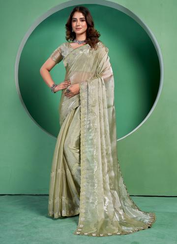 Sea Green color Georgette Casual Saree with Sequins Work