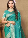 Sea Green color Silk Designer Saree with Woven - 1