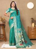 Sea Green color Silk Designer Saree with Woven - 3