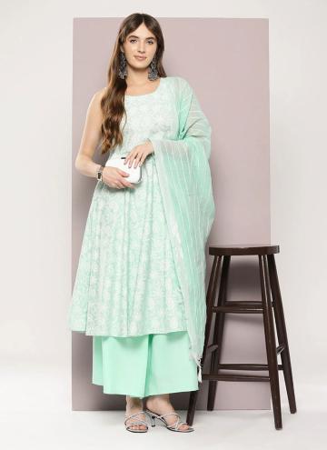 Sea Green color Strips Print Cotton  Salwar Suit