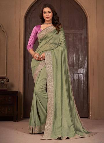 Sea Green color Vichitra Silk Classic Designer Saree with Border