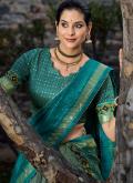 Sea Green Designer Lehenga Choli in Tussar Silk with Floral Print - 3