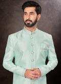 Sea Green Indo Western in Silk with Buttons - 1