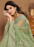 Sea Green Net Embroidered Trendy Saree for Ceremonial - 3