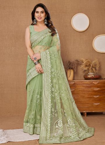 Sea Green Net Embroidered Trendy Saree for Ceremon