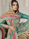 Sea Green Salwar Suit in Chinon with Embroidered - 2
