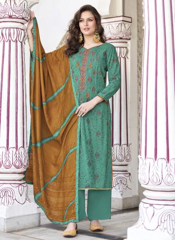 Sea Green Viscose Embroidered Trendy Salwar Suit for Casual