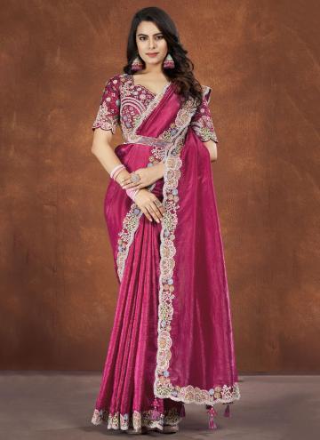 Sequins Work Banarasi Pink Contemporary Saree