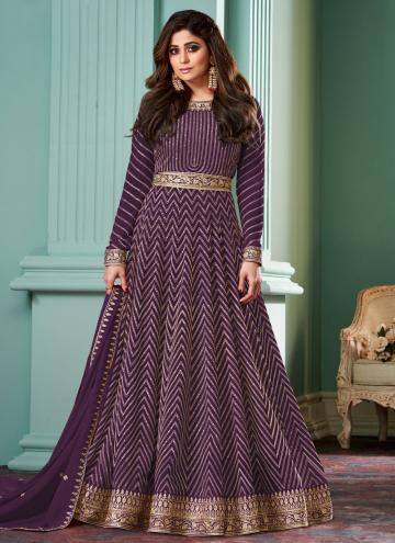 Sequins Work Georgette Purple Designer Gown