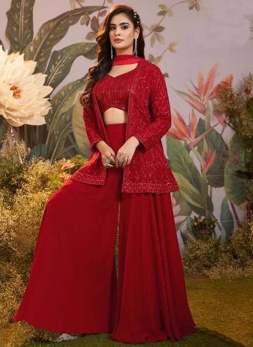 Sequins Work Georgette Red Salwar Suit