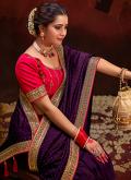 Sequins Work Vichitra Silk Purple Trendy Saree - 1