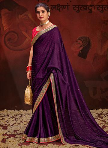 Sequins Work Vichitra Silk Purple Trendy Saree