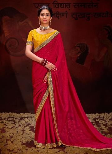 Sequins Work Vichitra Silk Red Contemporary Saree