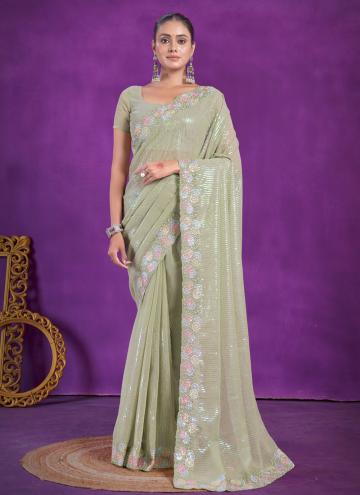 Shimmer Contemporary Saree in Sea Green Enhanced with Embroidered