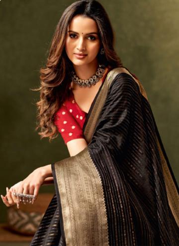 Silk Classic Designer Saree in Black Enhanced with Woven